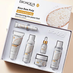6pcs/set BIOAQUA Rice Raw Pulp Skin Care Sets Cream face