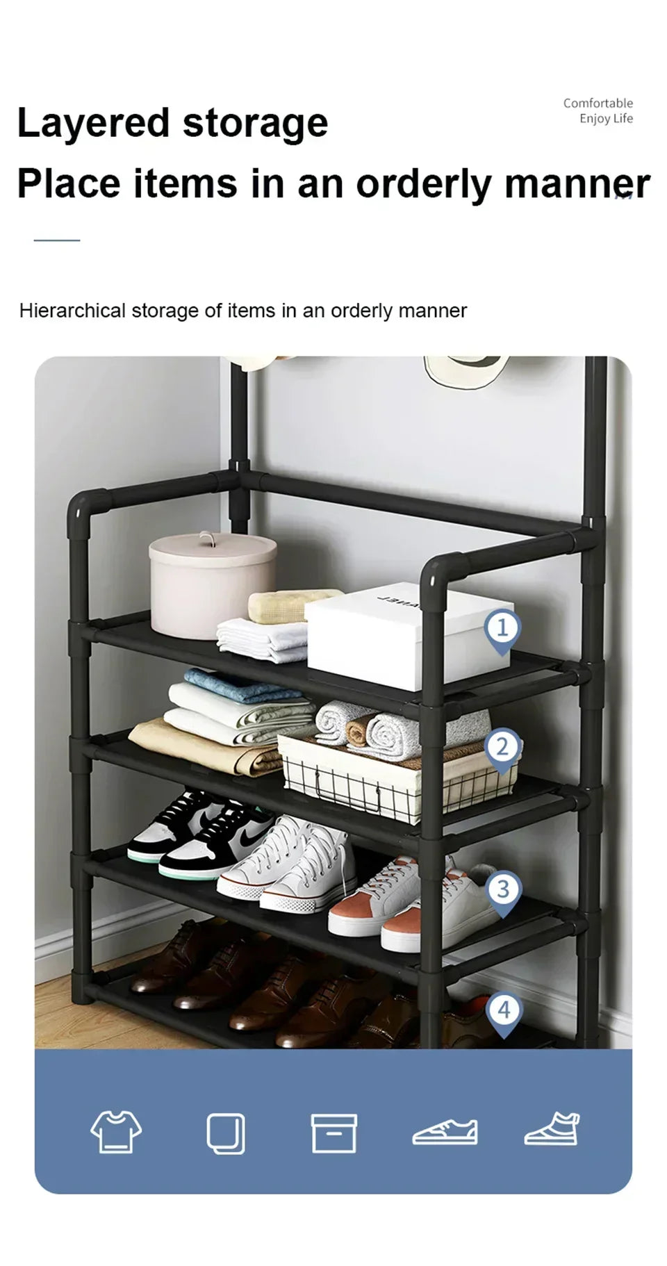 Multi-Layer Shoe Rack Coat Rack Storage